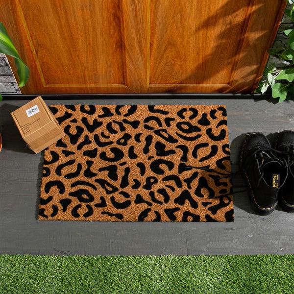 Nicola Spring 60cm X 40cm Black Leopard Print Coir Door Mat