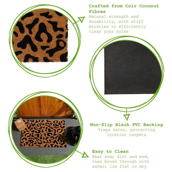 Nicola Spring 60cm X 40cm Black Leopard Print Coir Door Mat