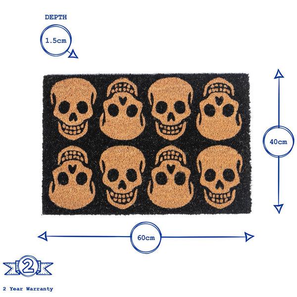 Nicola Spring 60cm X 40cm Black Skulls Coir Door Mat