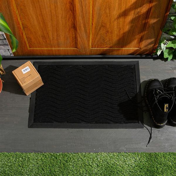 Nicola Spring 60cm X 40cm Black Waves Heavy Duty Door Mat
