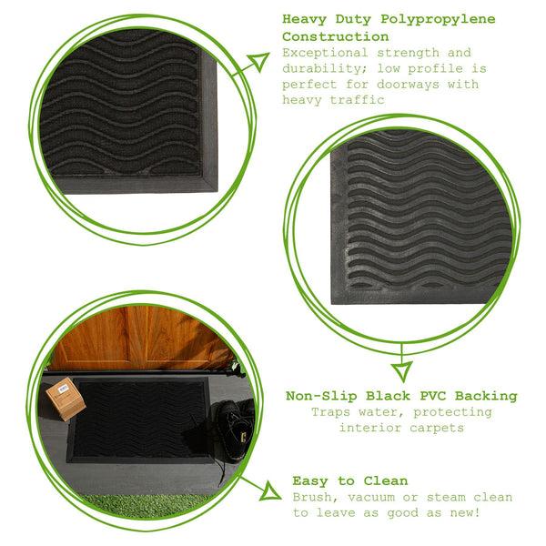 Nicola Spring 60cm X 40cm Black Waves Heavy Duty Door Mat
