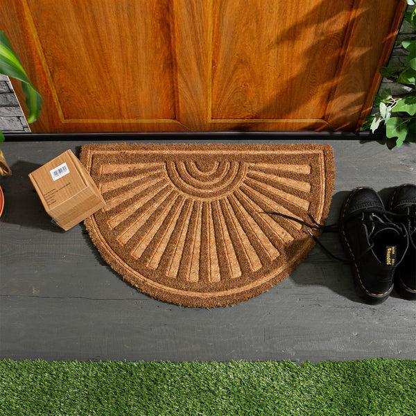 Nicola Spring 60cm X 40cm Brown Embossed Coir Half Moon Door Mat