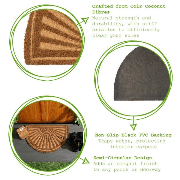 Nicola Spring 60cm X 40cm Brown Embossed Coir Half Moon Door Mat