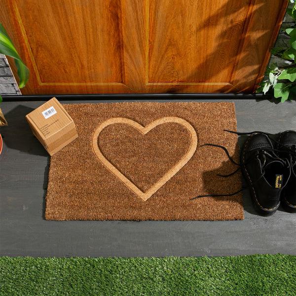 Nicola Spring 60cm X 40cm Brown Heart Embossed Coir Door Mat