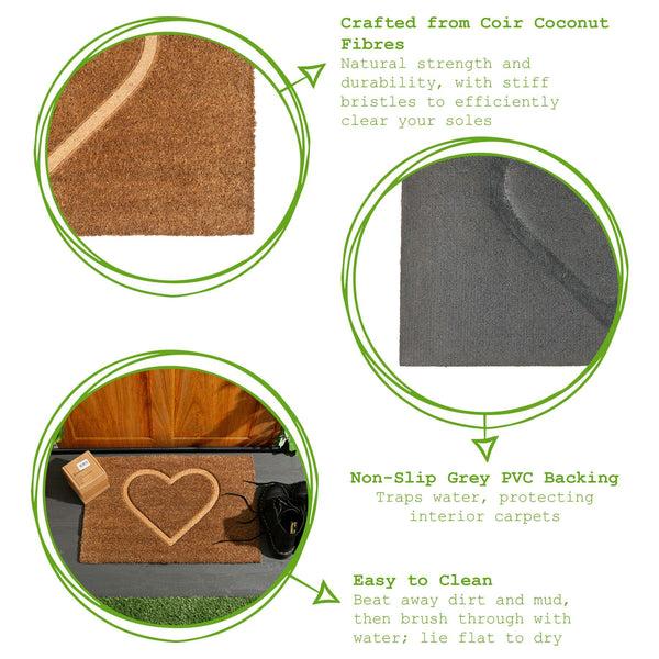 Nicola Spring 60cm X 40cm Brown Heart Embossed Coir Door Mat