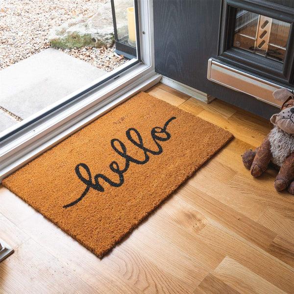Nicola Spring 60cm X 40cm Brown Hello Coir Door Mat