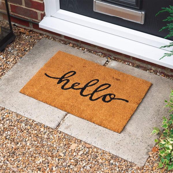 Nicola Spring 60cm X 40cm Brown Hello Coir Door Mat