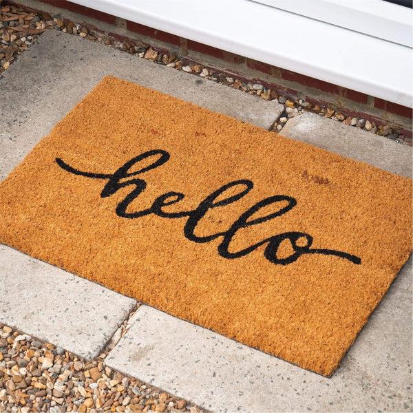 Nicola Spring 60cm X 40cm Brown Hello Coir Door Mat