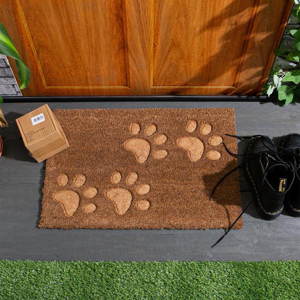 Nicola Spring 60cm X 40cm Brown Paw Embossed Coir Door Mat
