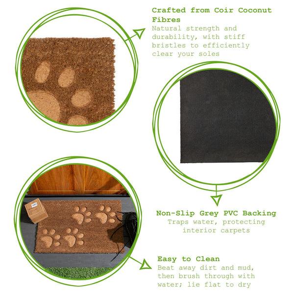 Nicola Spring 60cm X 40cm Brown Paw Embossed Coir Door Mat