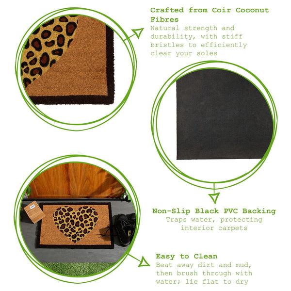 Nicola Spring 60cm X 40cm Leopard Print Heart Coir Door Mat