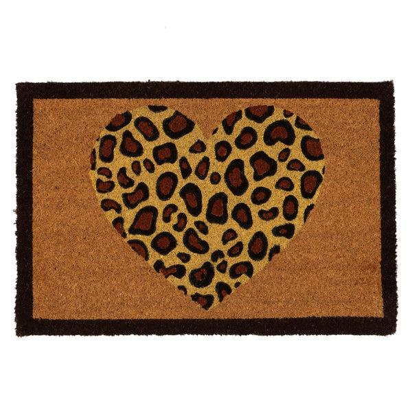 nicola spring 60cm x 40cm Leopard Print Heart Coir Door Mat