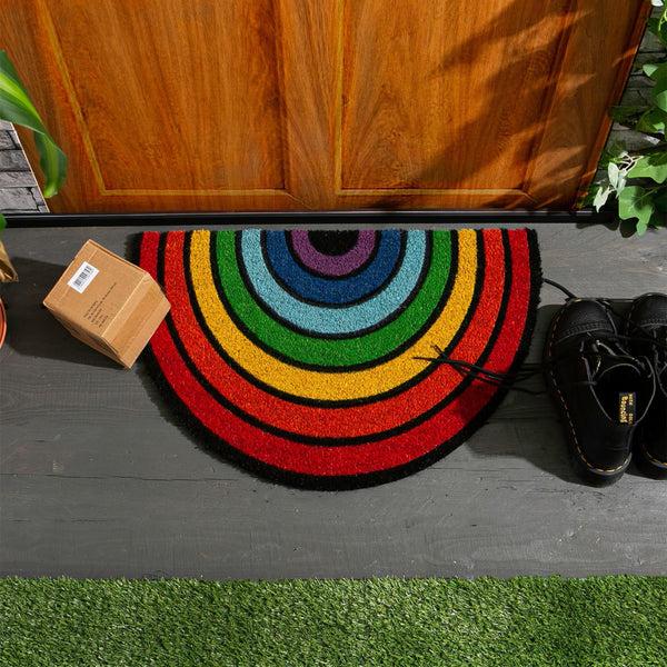 Nicola Spring 60cm X 40cm Multicoloured Rainbow Coir Half Moon Door Mat