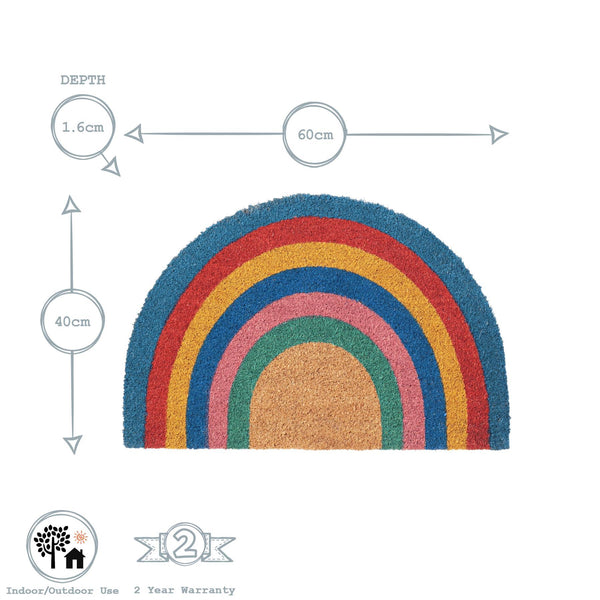 Nicola Spring 60cm X 40cm Pastel Rainbow Coir Half Moon Door Mat