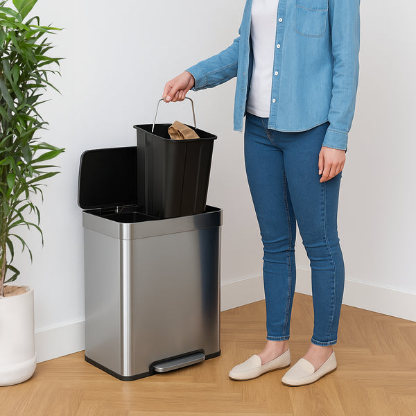 Nicola Spring 60L (2 X 30L) Stainless Steel Double Kitchen Pedal Bin