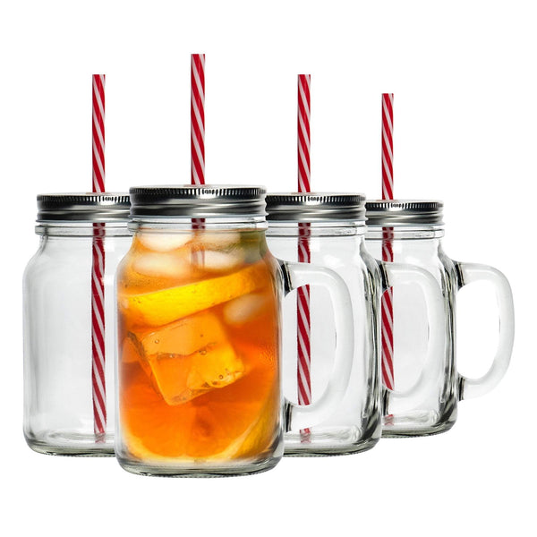 nicola spring 620ml Mason Drinking Jar Glasses with Straws - Pack of Four