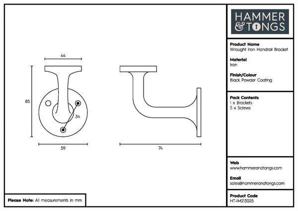 Nicola Spring 75mm X 85mm Black Wrought Iron Handrail Bracket