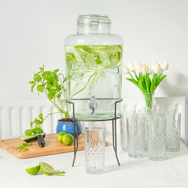 Nicola Spring 8.7L Glass Drinks Dispenser With Tap & Black Stand