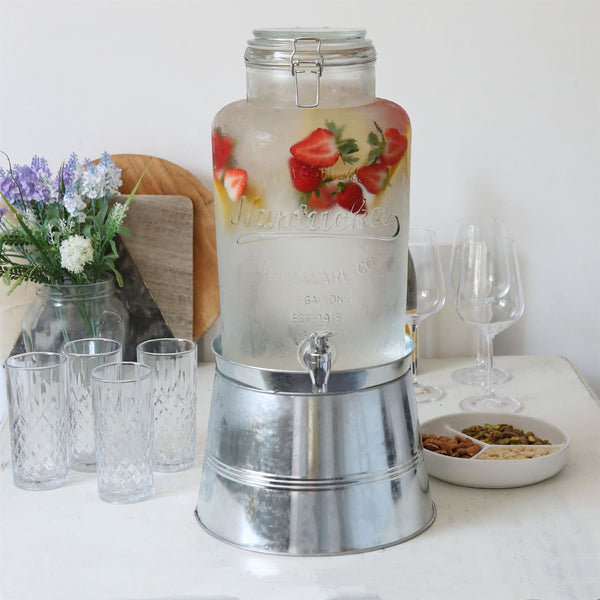 Nicola Spring 8.7L Glass Drinks Dispenser With Tap & Bucket Stand