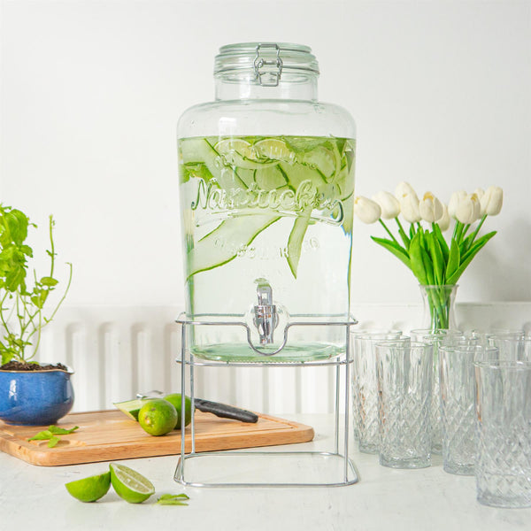 Nicola Spring 8.7L Glass Drinks Dispenser With Tap & Chrome Stand