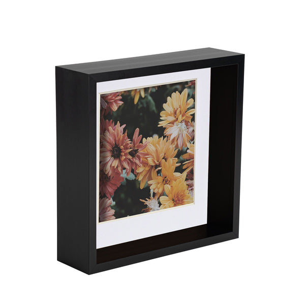 nicola spring 8" x 8" 3D Deep Box Black Photo Frame with 6" x 6" Mount