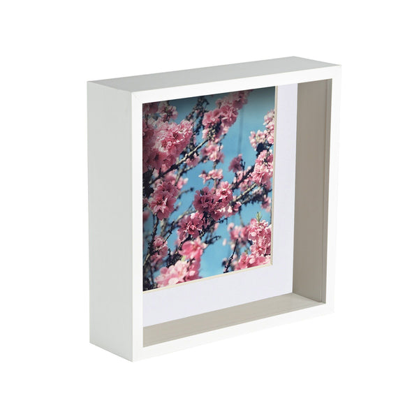 nicola spring 8" x 8" 3D Deep Box White Photo Frame with 6" x 6" Mount