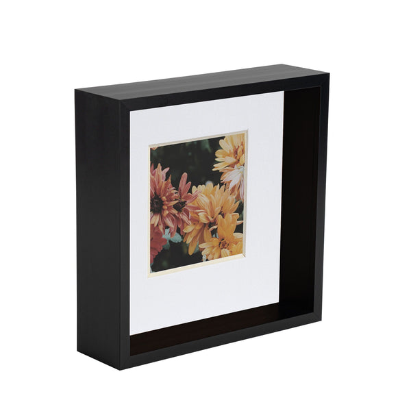 nicola spring 8" x 8" Black 3D Deep Box Photo Frame - with 4" x 4" Mount