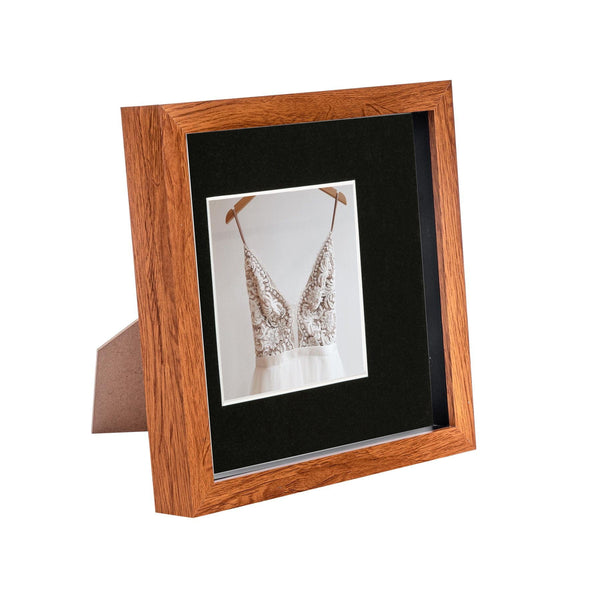 nicola spring 8" x 8" Dark Wood 3D Box Photo Frame - with 4" x 4" Mount