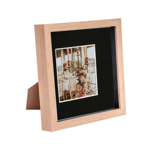 nicola spring 8" x 8" Light Wood 3D Box Photo Frame - with 4" x 4" Mount