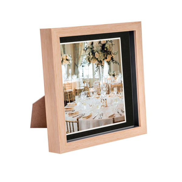 nicola spring 8" x 8" Light Wood 3D Box Photo Frame - with 6" x 6" Mount