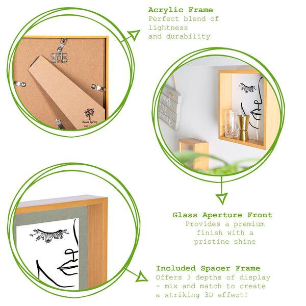 Nicola Spring 8" X 8" Light Wood 3D Deep Box Photo Frame - With 4" X 4" Mount