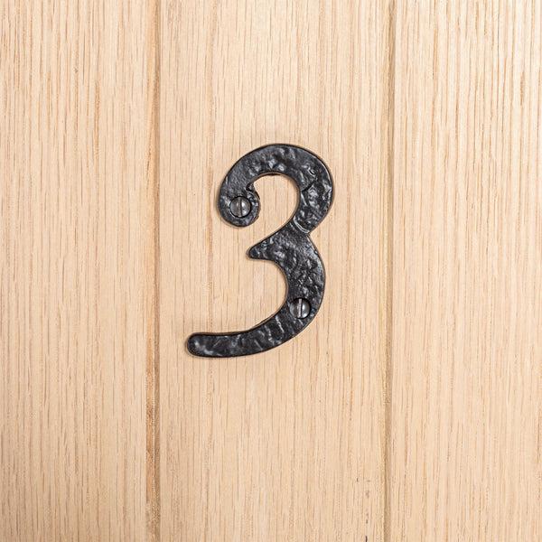 Nicola Spring 80mm Black Rustic Iron House Number 3