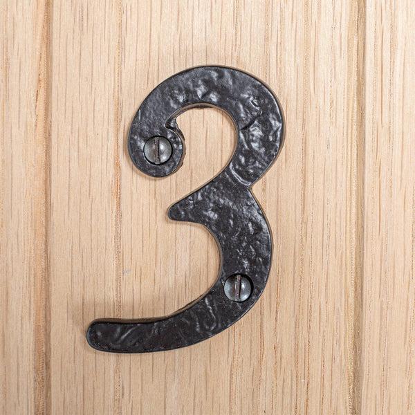 Nicola Spring 80mm Black Rustic Iron House Number 3