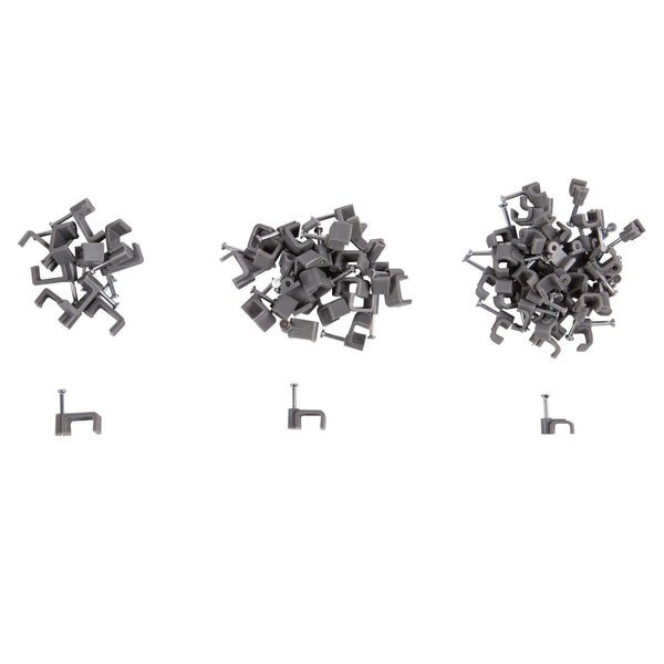 nicola spring 80pc Grey Square Plastic Cable Clips Set - 3 Sizes
