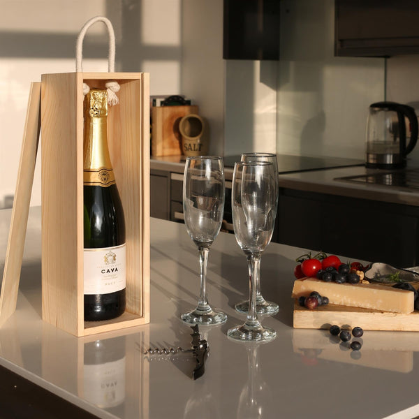 Nicola Spring 8pc Wooden Champagne Wine Box Set With Corkscrew & Flutes