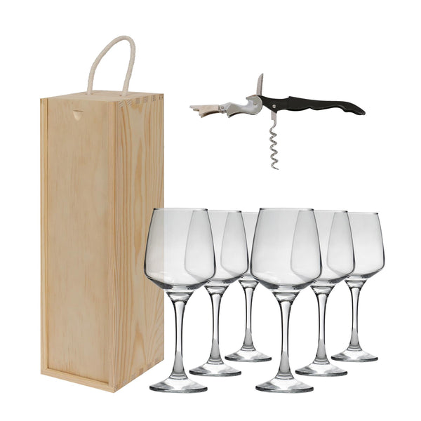 nicola spring 8pc Wooden Wine Box Set with Corkscrew & Glasses