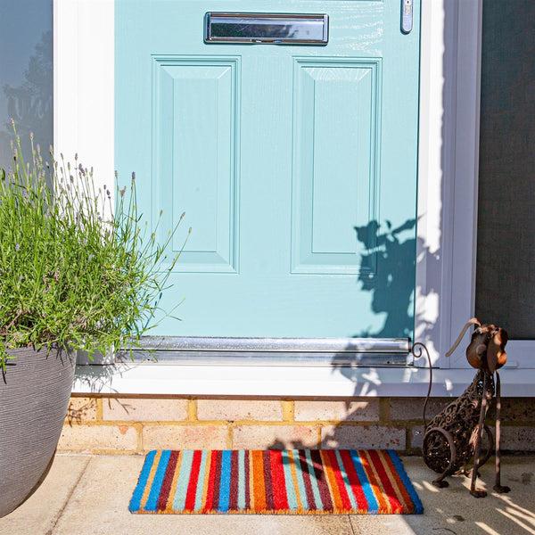 Nicola Spring 90cm X 60cm Multicoloured Pinstripe Coir Door Mat