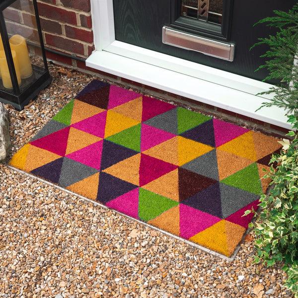 Nicola Spring 90cm X 60cm Multicoloured Triangles Coir Door Mat