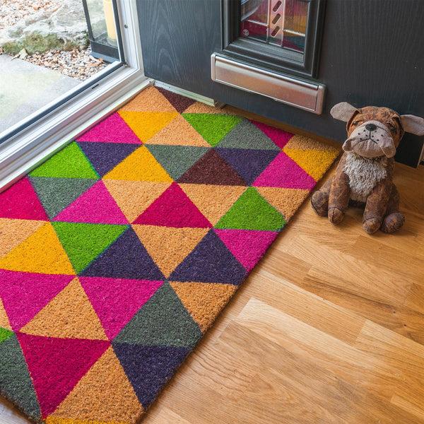 Nicola Spring 90cm X 60cm Multicoloured Triangles Coir Door Mat