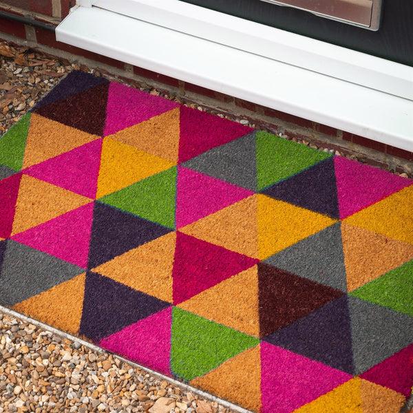 Nicola Spring 90cm X 60cm Multicoloured Triangles Coir Door Mat