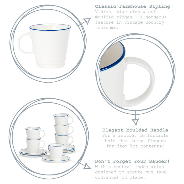 Nicola Spring 90ml Farmhouse White Porcelain Espresso Cups - Pack Of Six