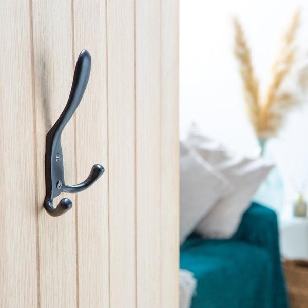 Nicola Spring 90mm X 140mm Black Rustic Hat And Double Robe Hook