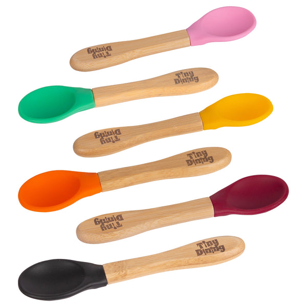 nicola spring Bamboo Children's Spoon - Silicone Tip - Team Pink - Pack of 6