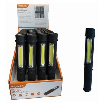 nicola spring Black 1.5W COB Plastic Pen Light with 1W LED Torch