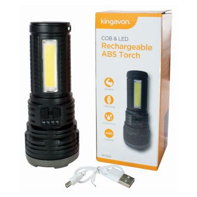 nicola spring Black 2W + 1W COB Rechargeable Plastic Torch with Work Light