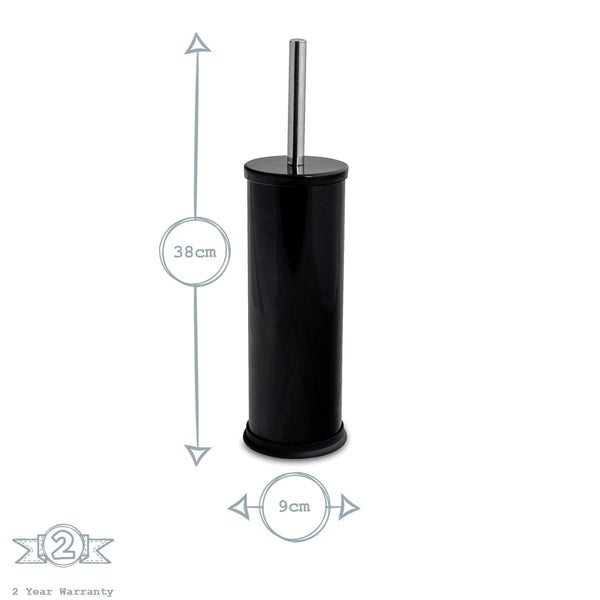 Nicola Spring Black Round Stainless Steel Toilet Brush & Bin Set