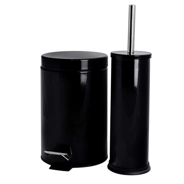 nicola spring Black Round Stainless Steel Toilet Brush & Bin Set