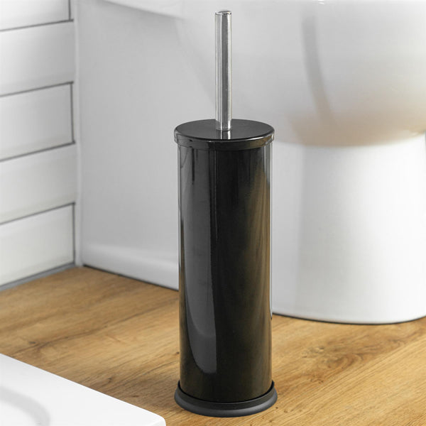 Nicola Spring Black Round Stainless Steel Toilet Brush & Holder