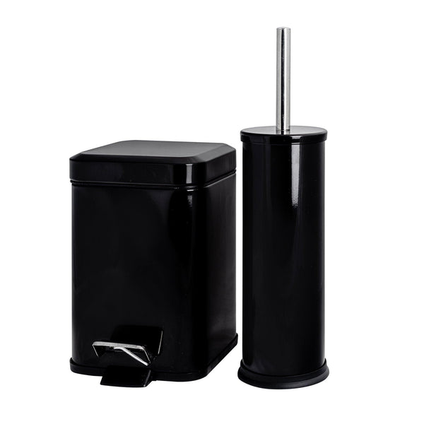 nicola spring Black Round Toilet Brush & Square Bin Set