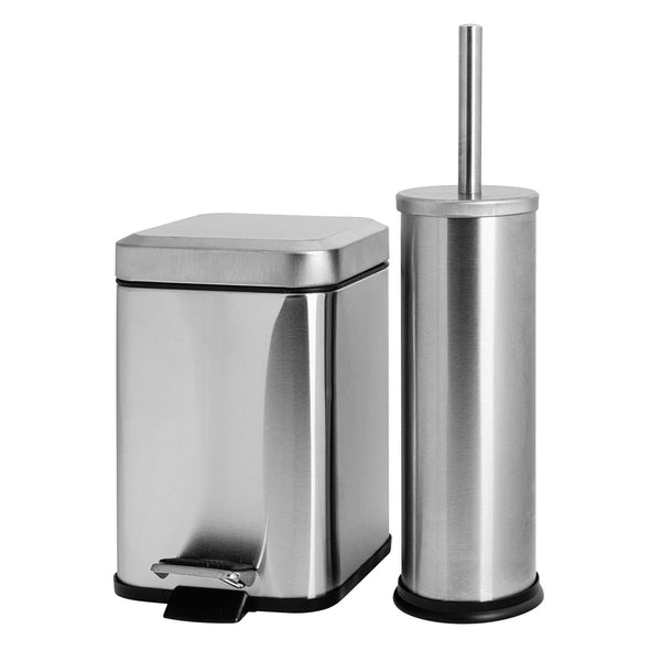 nicola spring Brushed Steel Round Toilet Brush & Square Bin Set